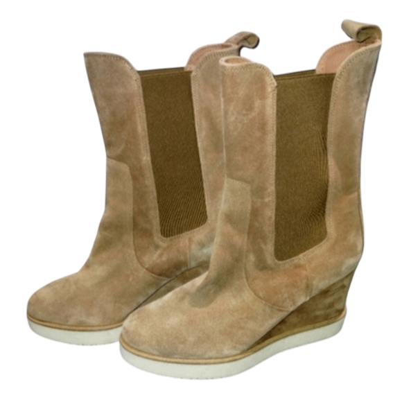 Renatta Jop wedge boots Chelsea tan suede made in Spain size 7 - Picture 1 of 11